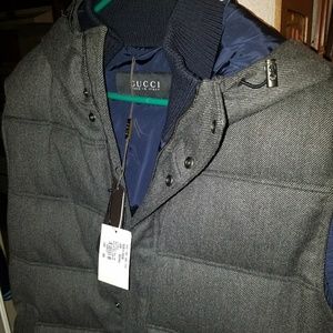 Gucci heavy wool twill vest jacket with hood